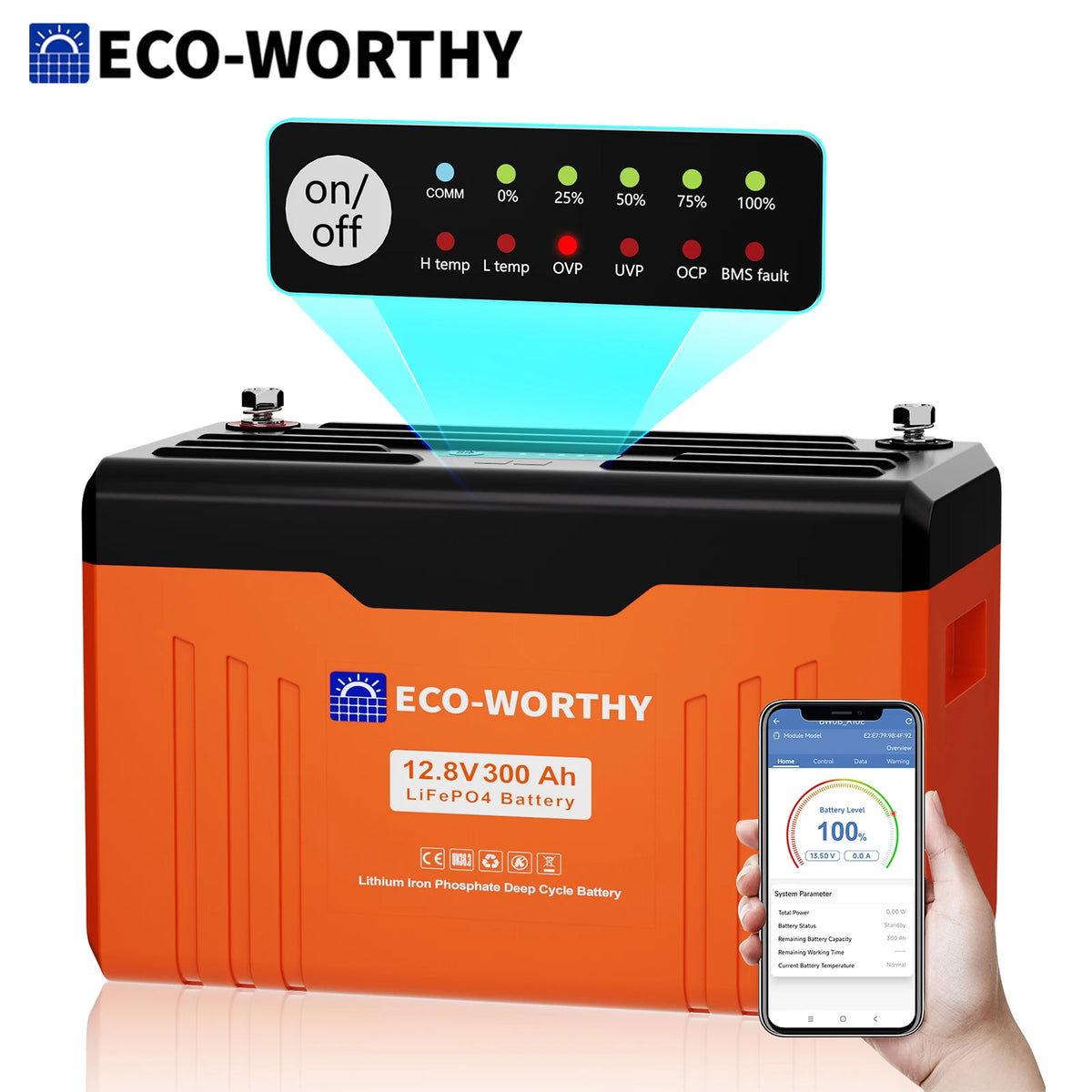 ECO-WORTHY 12V 314AH LiFePO4 Lithium Battery Bluetooth with SOC LEDs, Low Temp Protection, 3840WH, for Off-Grid RV