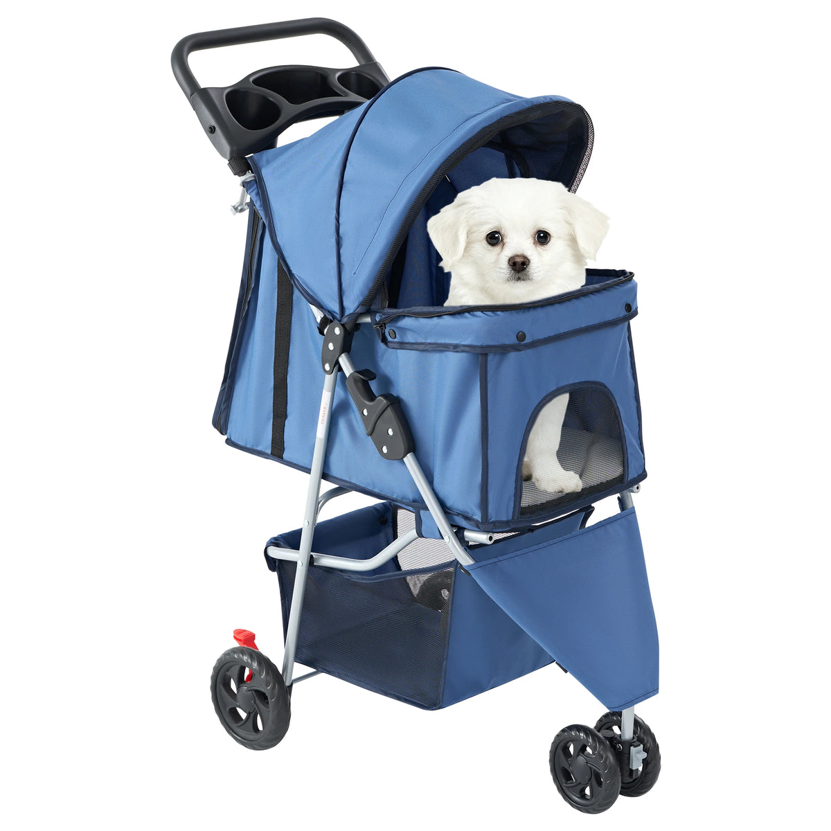 JHK 3 Wheels Foldable Pet Stroller for Small Dogs and Cats Stroller with Mesh Windows Storage Basket Cup Holder for Outdoor Use