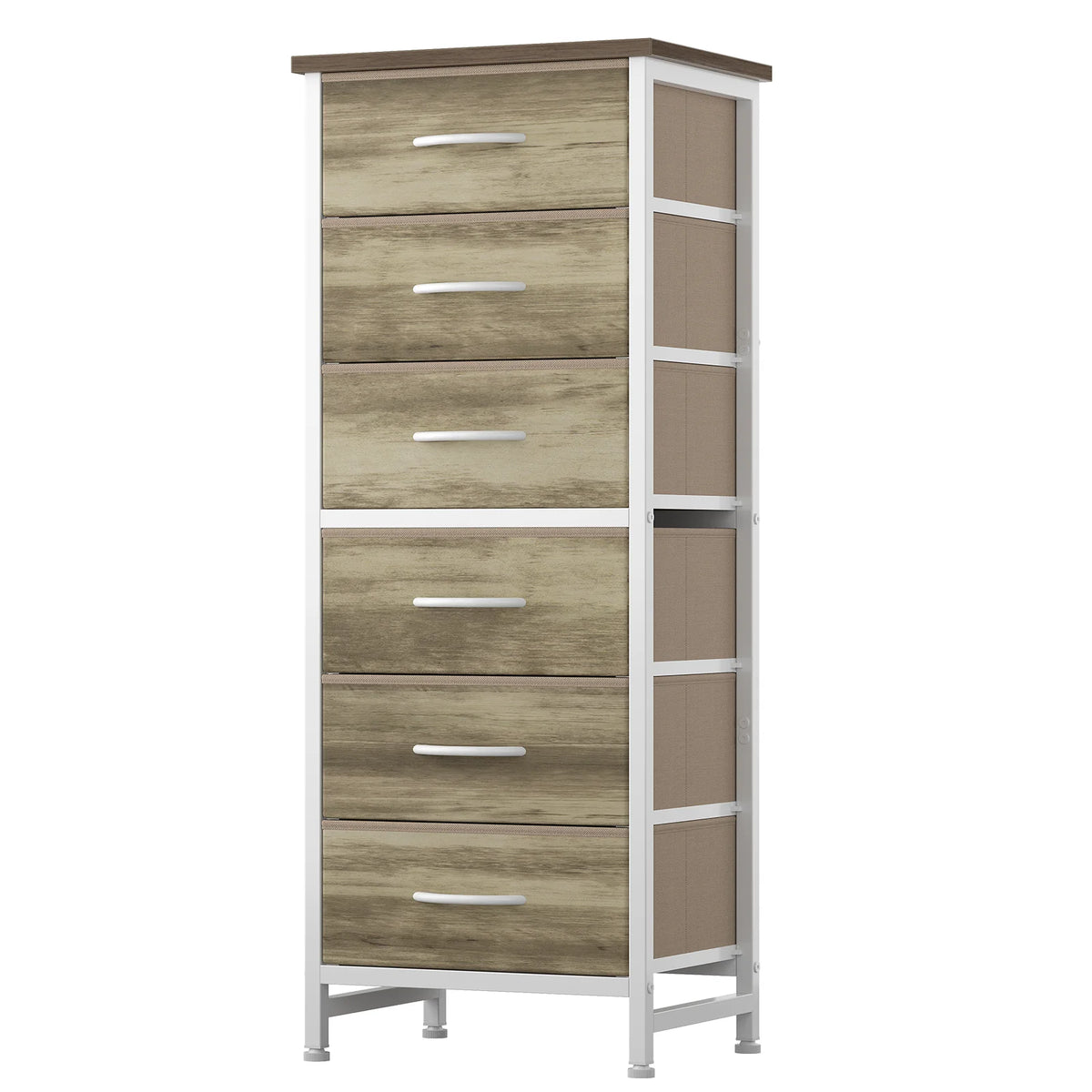 JHK Tall 6 Fabric Drawer Dresser for Bedroom Wood Top and Metal Frame Skinny Chest of Drawers Narrow Storage Tower with Organization Furniture