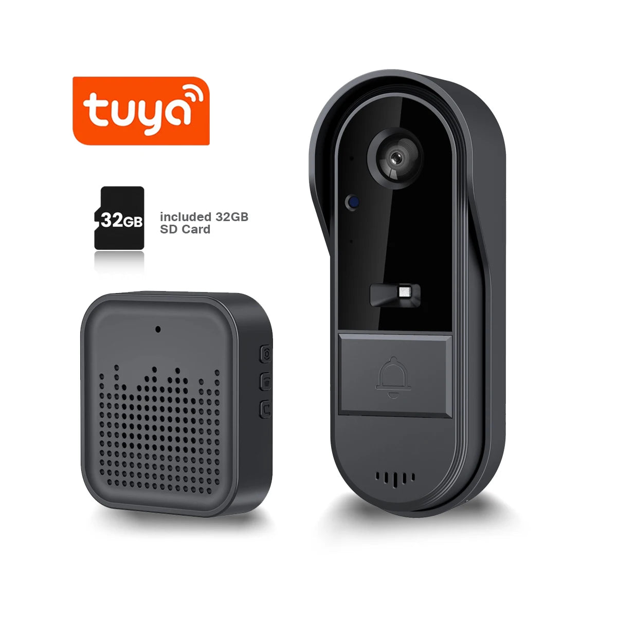 XBIBI Tuya WiFi doorbell 2-way HD 1080P, microSD/cloud, waterproof, 1000mAh battery, long standby,Wireless Security Camera