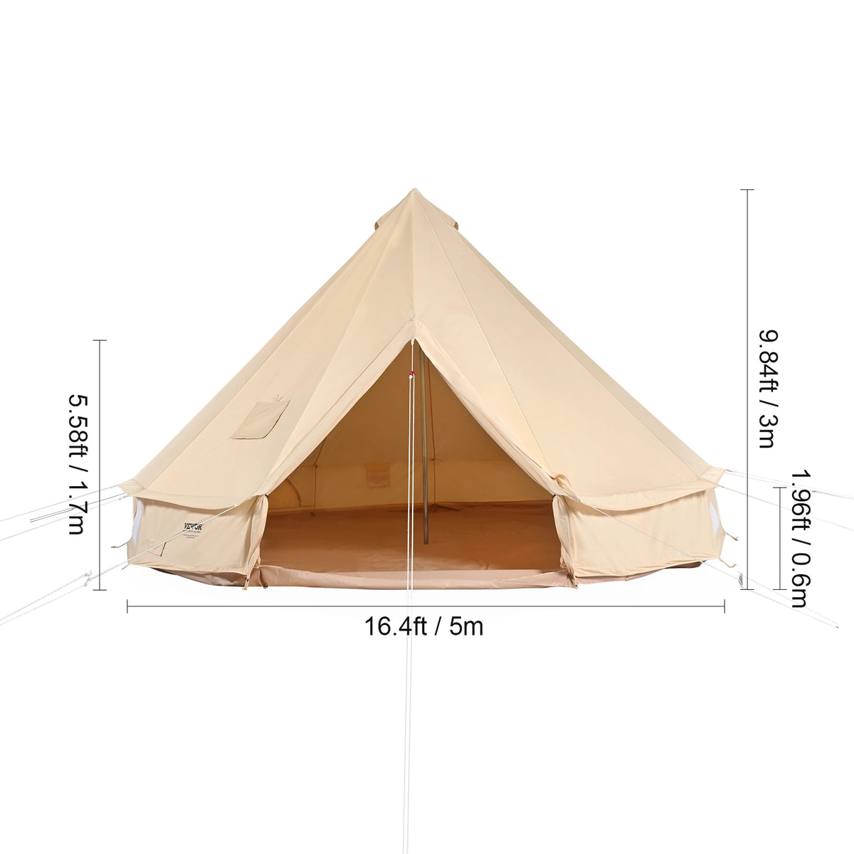 SucceBuy Canvas Bell Tent 4 Seasons 5m Yurt Tent Canvas Tent for Camping with Stove Breathable Tent Holds up to 8 People