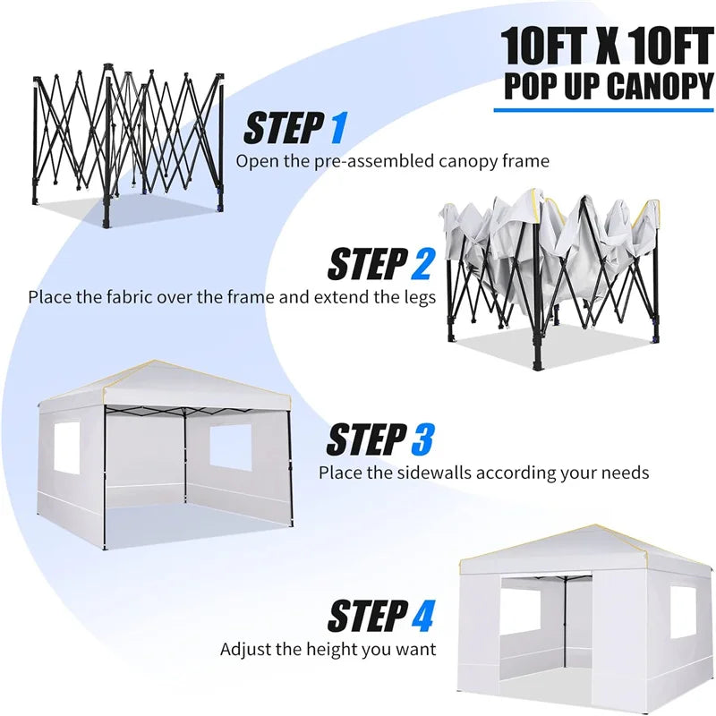 10x10FT Pop Up Canopy Tent with Sidewalls and Roll-up Ventilated Windows with Mosquito Net, Ez Outdoor Commercial Instant Gazebo