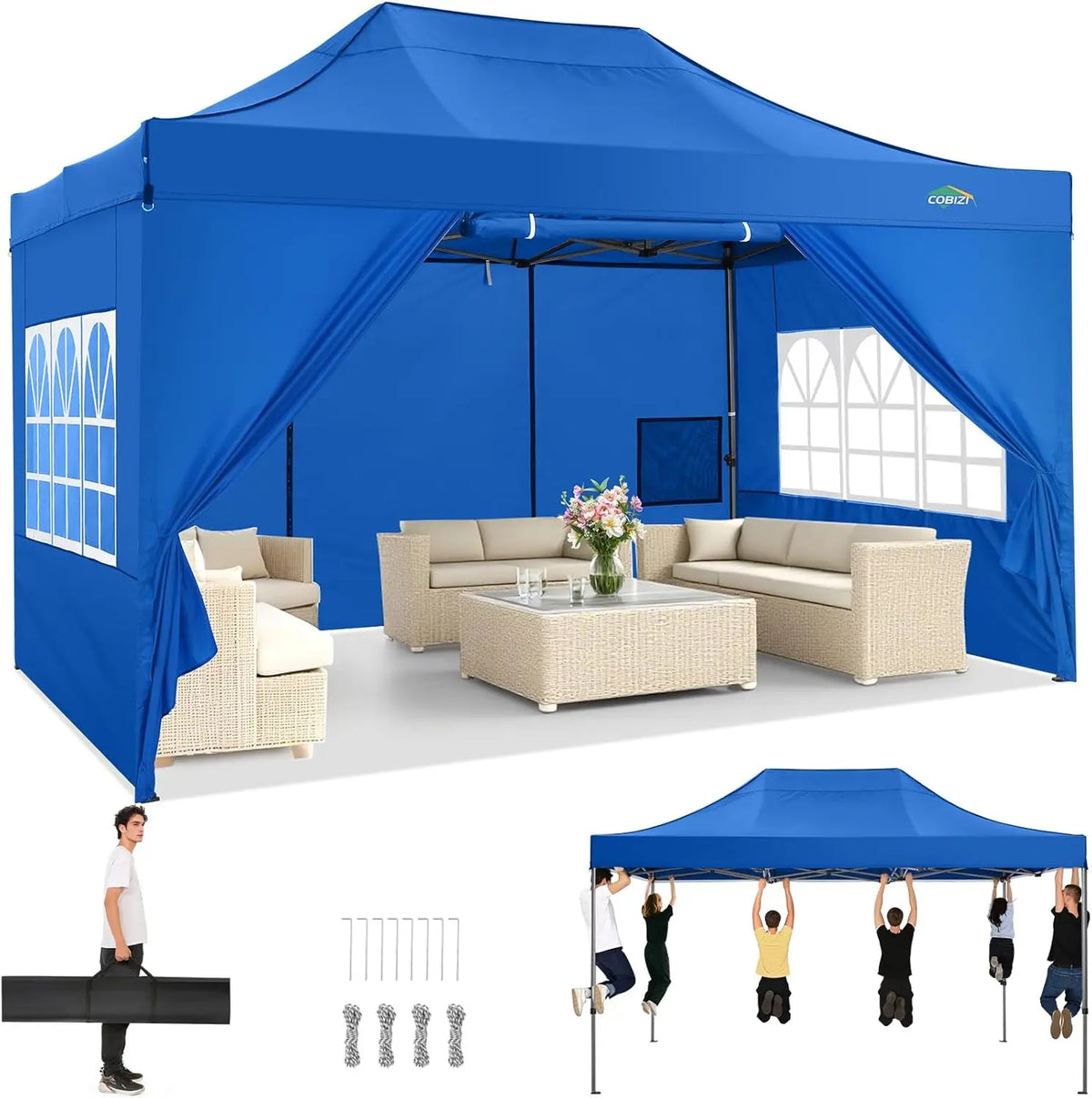 10x15ft Pop Up Canopy Tent Heavy Duty Gazebo with 4 Sidewalls, UPF 50+ All Weather Waterproof Commercial Outdoor Wedding Party Tent