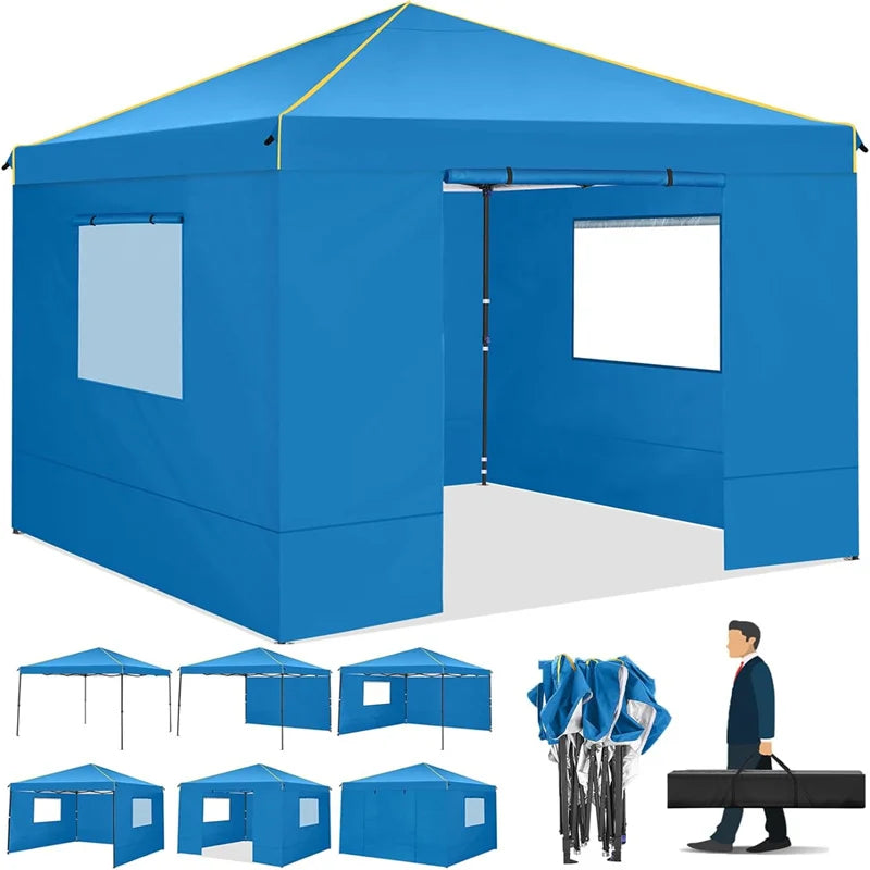 10x10FT Pop Up Canopy Tent with Sidewalls and Roll-up Ventilated Windows with Mosquito Net, Ez Outdoor Commercial Instant Gazebo