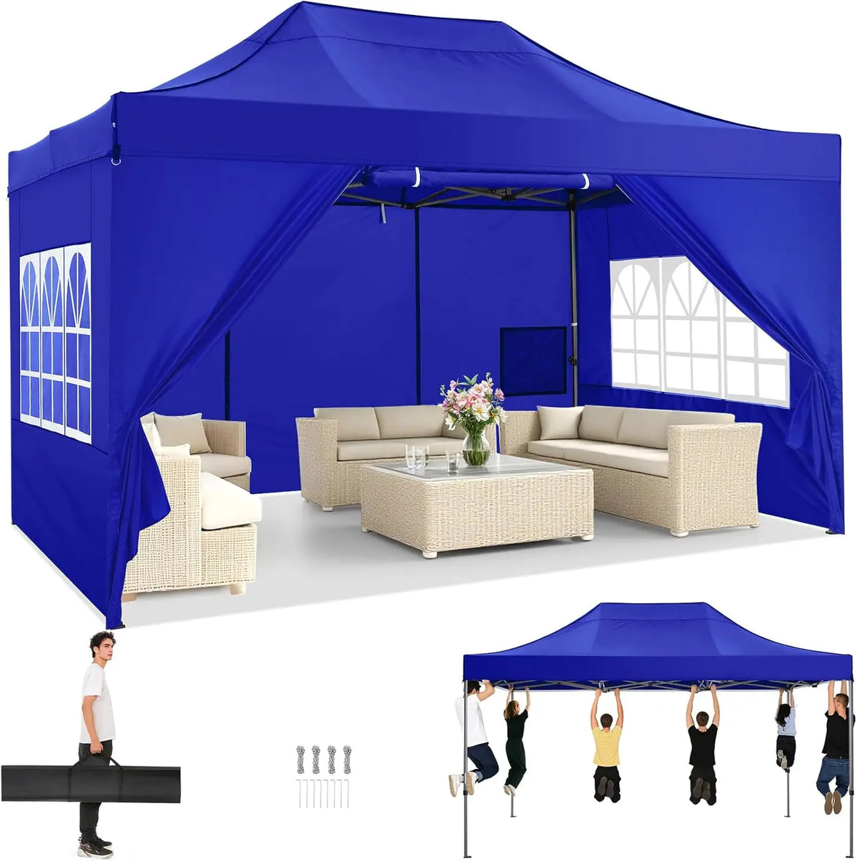 10x15ft Pop Up Canopy Tent Heavy Duty Gazebo with 4 Sidewalls, UPF 50+ All Weather Waterproof Commercial Outdoor Wedding Party Tent
