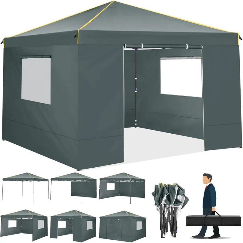 10x10FT Pop Up Canopy Tent with Sidewalls and Roll-up Ventilated Windows with Mosquito Net, Ez Outdoor Commercial Instant Gazebo