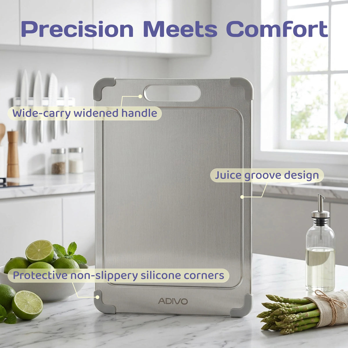 Adivo Pure Titanium Cutting Board, Metal Chopping and Kitchen Prep Board, Medium or Large