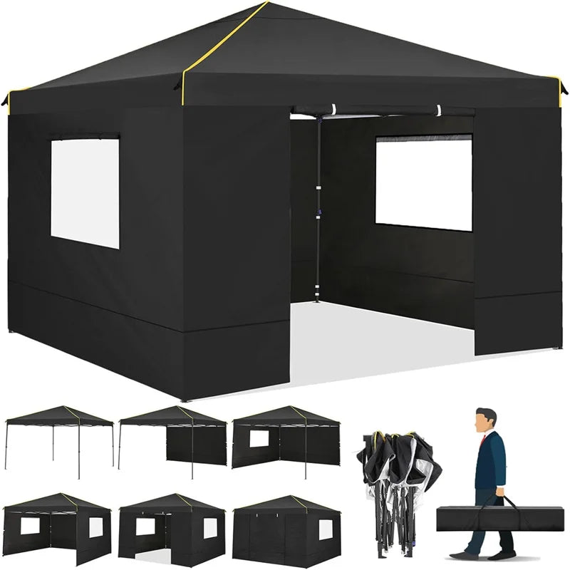 10x10FT Pop Up Canopy Tent with Sidewalls and Roll-up Ventilated Windows with Mosquito Net, Ez Outdoor Commercial Instant Gazebo