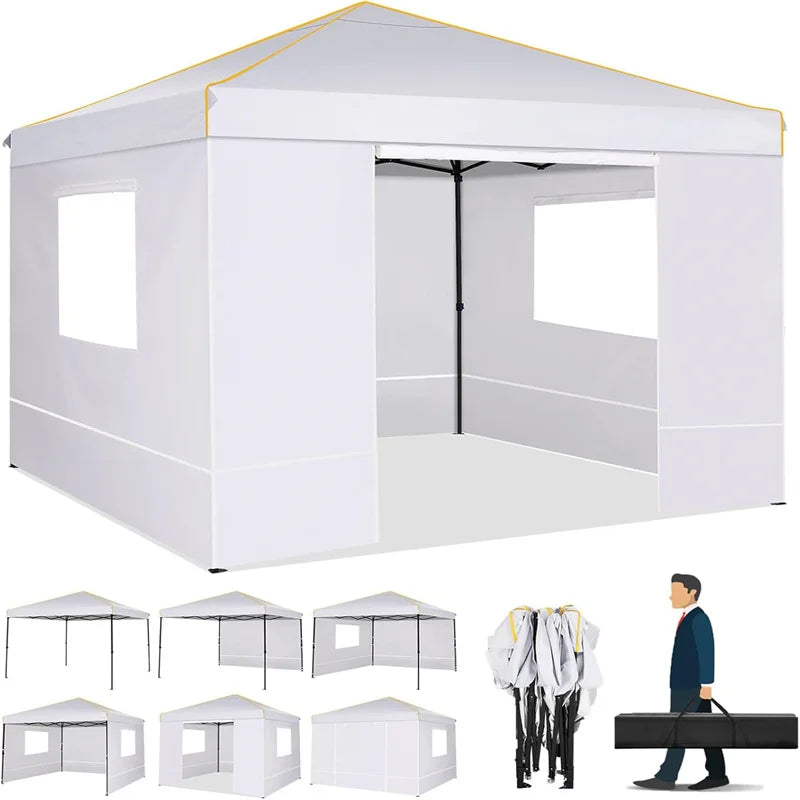 10x10FT Pop Up Canopy Tent with Sidewalls and Roll-up Ventilated Windows with Mosquito Net, Ez Outdoor Commercial Instant Gazebo