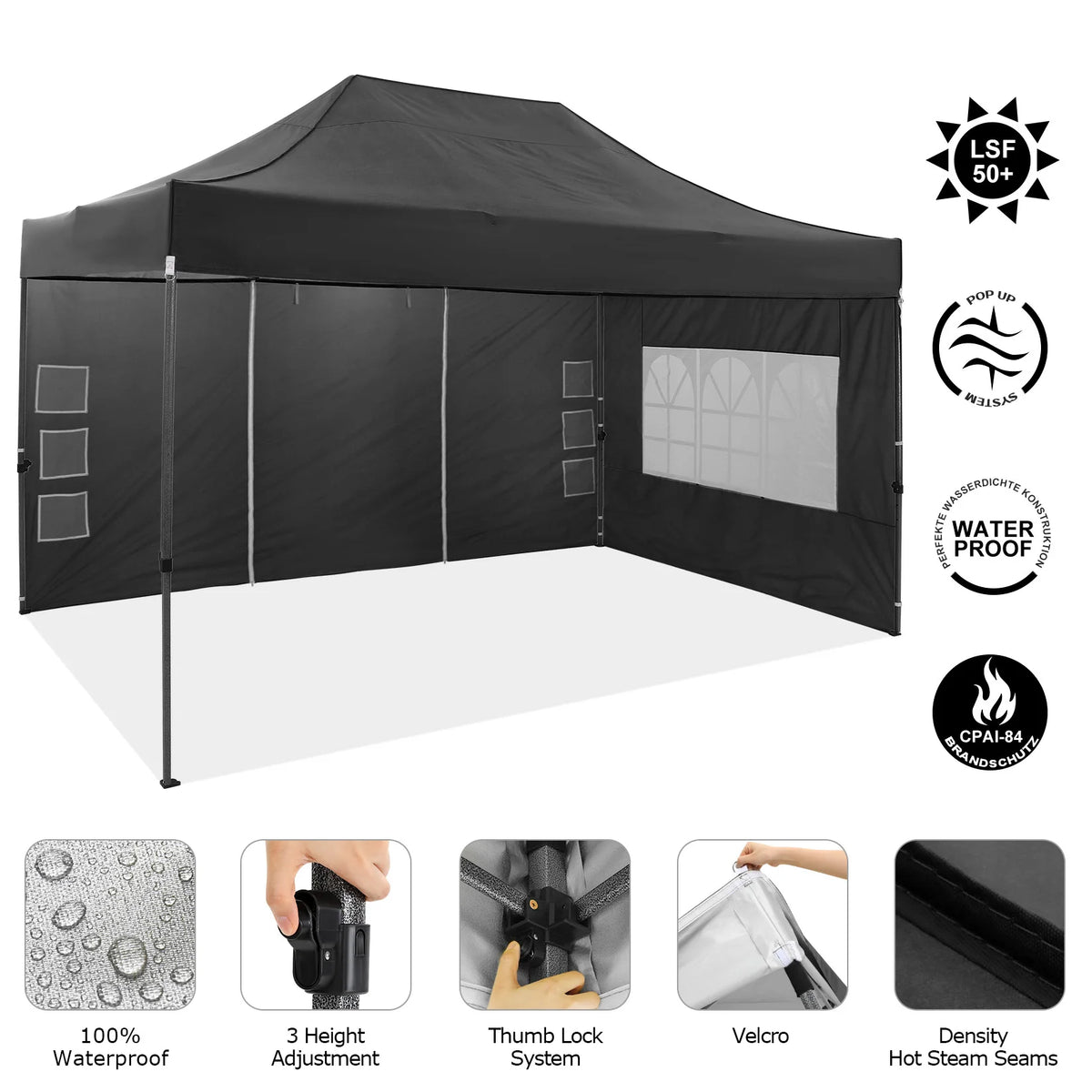 10x15ft Pop Up Canopy Tent Heavy Duty Gazebo with 4 Sidewalls, UPF 50+ All Weather Waterproof Commercial Outdoor Wedding Party Tent