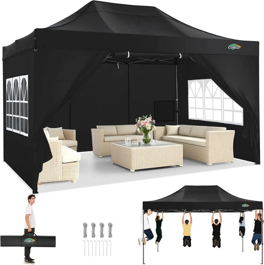 10x15ft Pop Up Canopy Tent Heavy Duty Gazebo with 4 Sidewalls, UPF 50+ All Weather Waterproof Commercial Outdoor Wedding Party Tent