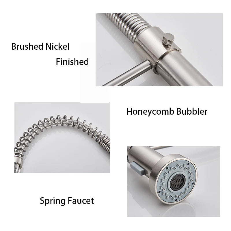 Spring Brushed Kitchen Sink Faucet Pull Down Sprayer Nozzle Single Handle Faucets Mixer Hot Cold Stainless Steel Modern