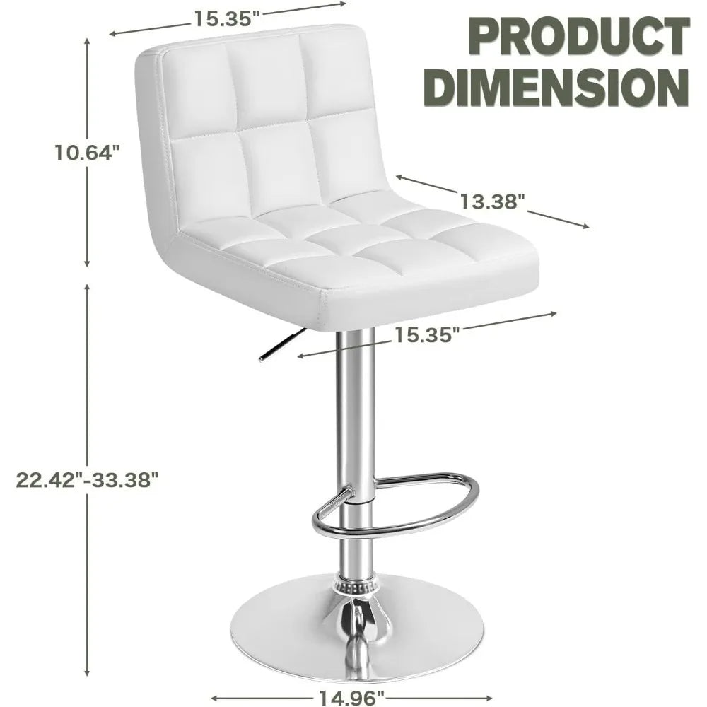 Furmax Bar Stools Modern Pu Leather Swivel Adjustable Hydraulic Bar Stool Square Counter Height Stool Set of 2 (White)