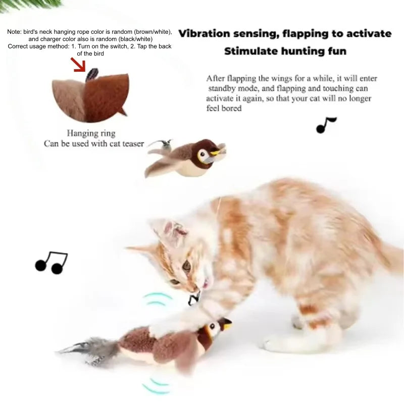 Simulated Bird Cat Toy Interactive Toys Dog Rechargeable Chirping Flapping Bird(no Flying) Touch Activated Plush Toy Pet