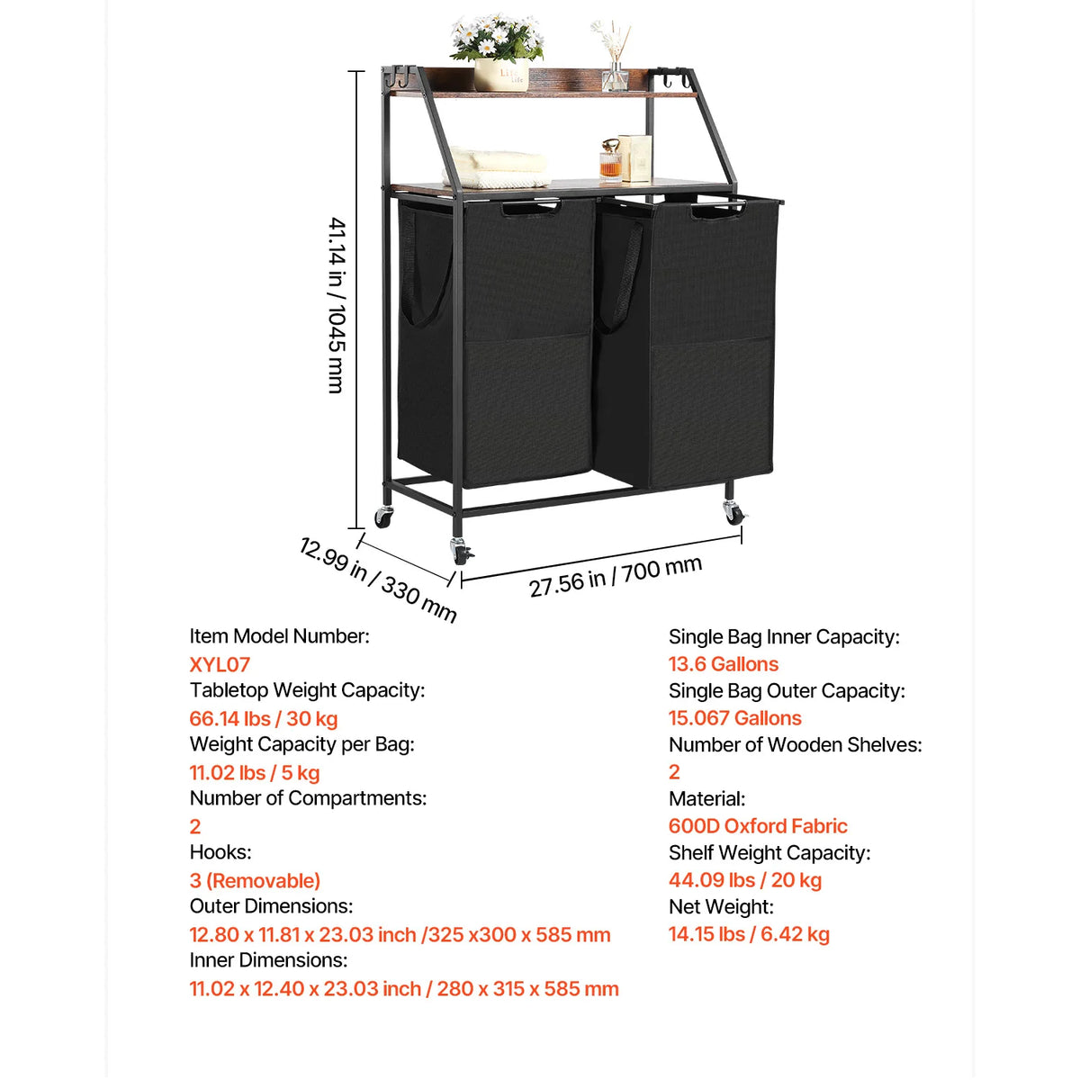 SucceBuy Laundry Sorter Large Laundry Hamper with Metal Frame Freestanding Storage Organizer Baskets for Dirty Clothes, Bathroom