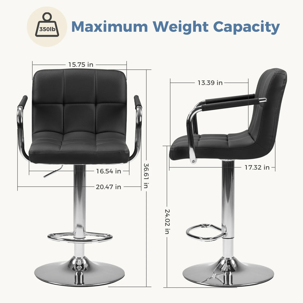 JHK Ergonomic Padded Armrests PU Leather Adjustable Swivel Office Chair Counter Height Thickened Seat Cushion with Back Chair