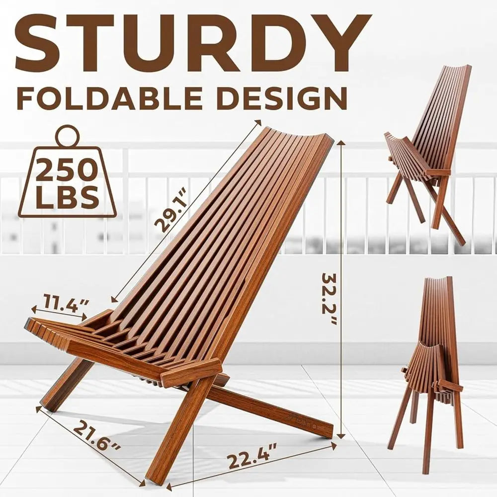 2-Pack Wooden folding Tamarack Chair, Low Profile Outdoor Lounge Seat, Chestnut - foldable Acacia Seating or Patio and Lawn, Portable