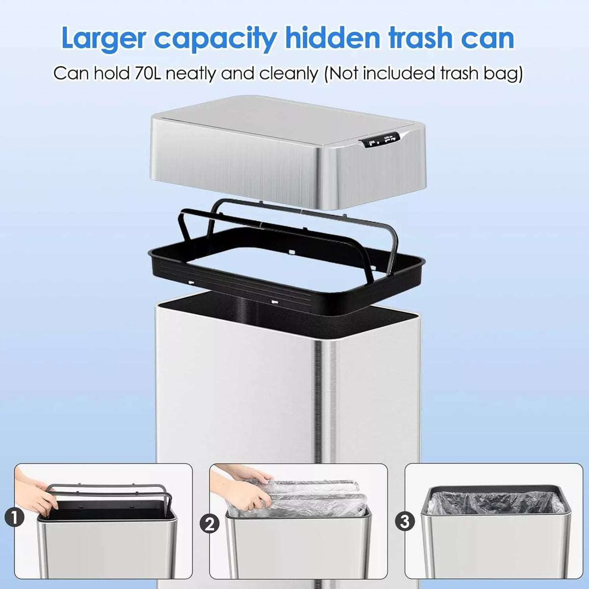 13.2-21.1 Gal (50-80 L) Motion Sensor Trash Can for Kitchen Stainless Steel Garbage Can Gal  Automatic Garbage Smart Bin