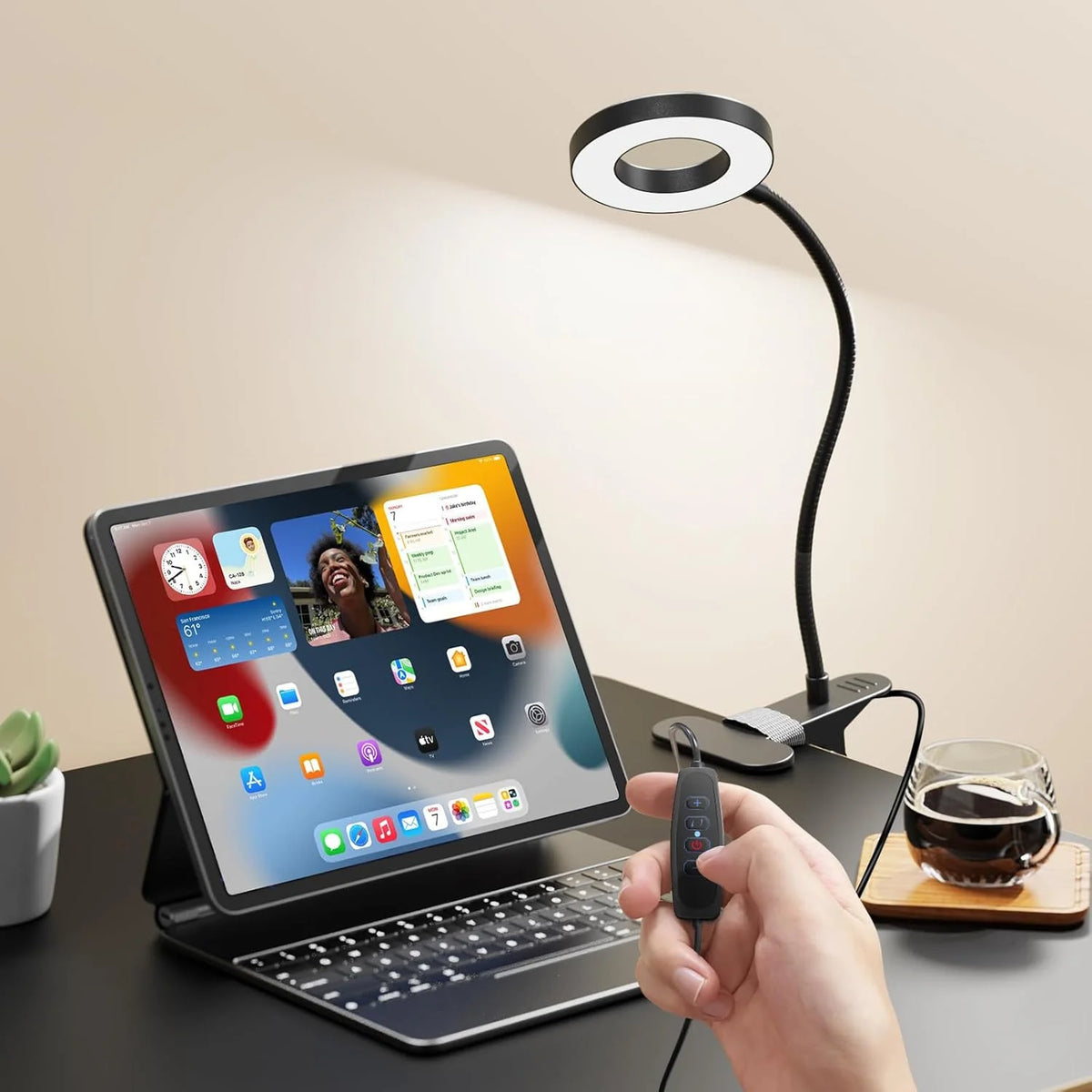 LED Clip-On Magnifying Desk Lamp 5X Magnifier USB Powered 3 Colors 10 Levels Dimmable Adjustable Flexible Gooseneck Sturdy Metal Clamp Base Makeup Reading Craft Repair Sewing Hobby Light for Office Study Bedroom Living Room W