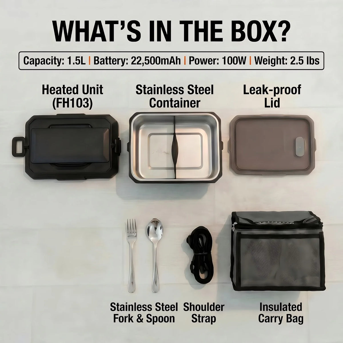1500ML Electric Heating Lunch Box USB Rechargeable Food Warmer Container With Display Screen Timing Function Portable Heating Food Box For Home Office Travel