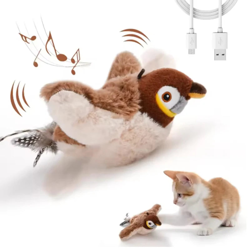 Simulated Bird Cat Toy Interactive Toys Dog Rechargeable Chirping Flapping Bird(no Flying) Touch Activated Plush Toy Pet