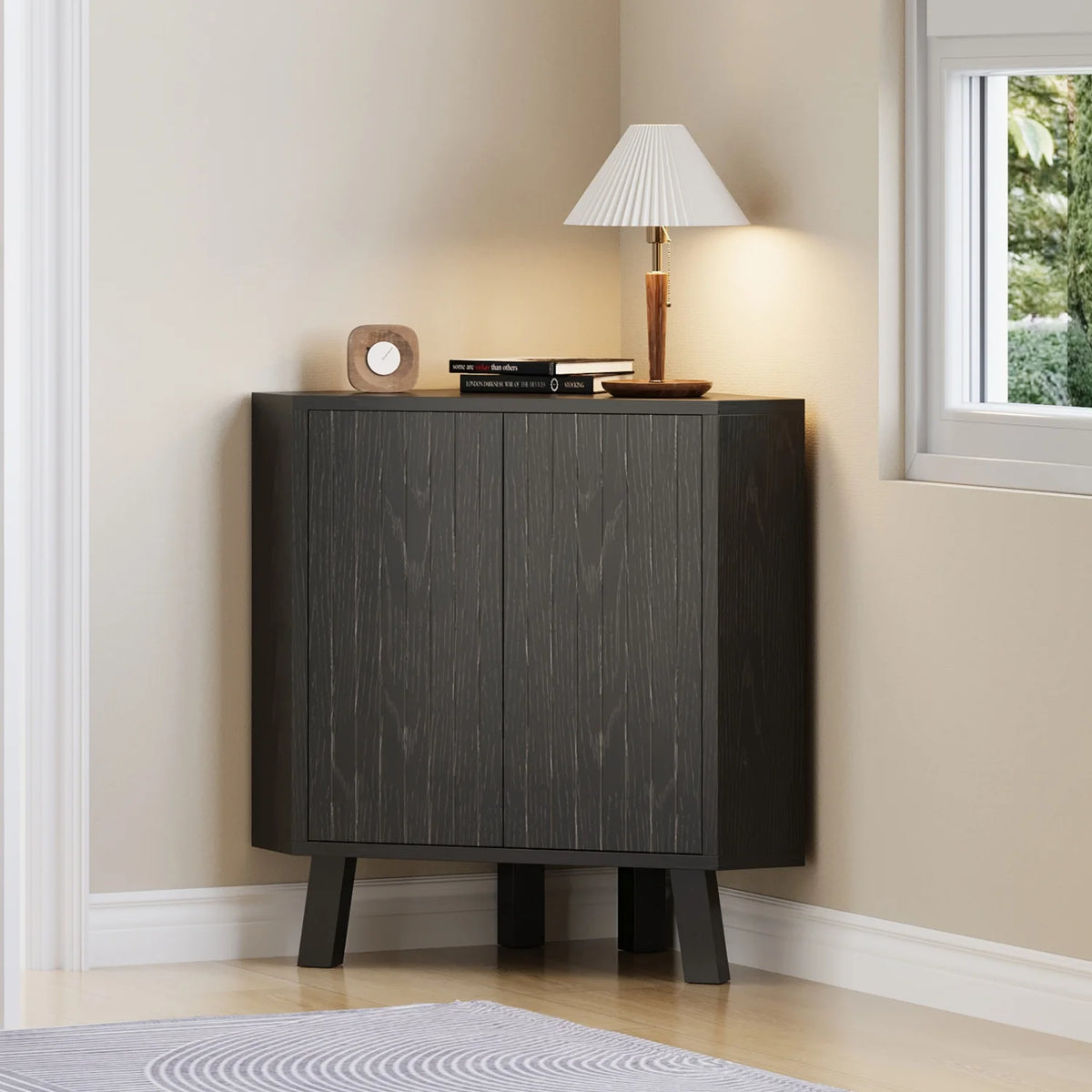 Farmhouse Corner Storage Cabinet with Adjustable Shelf,Industrial Wooden Corner Table,Corner End Table for Living Room,Kitchen