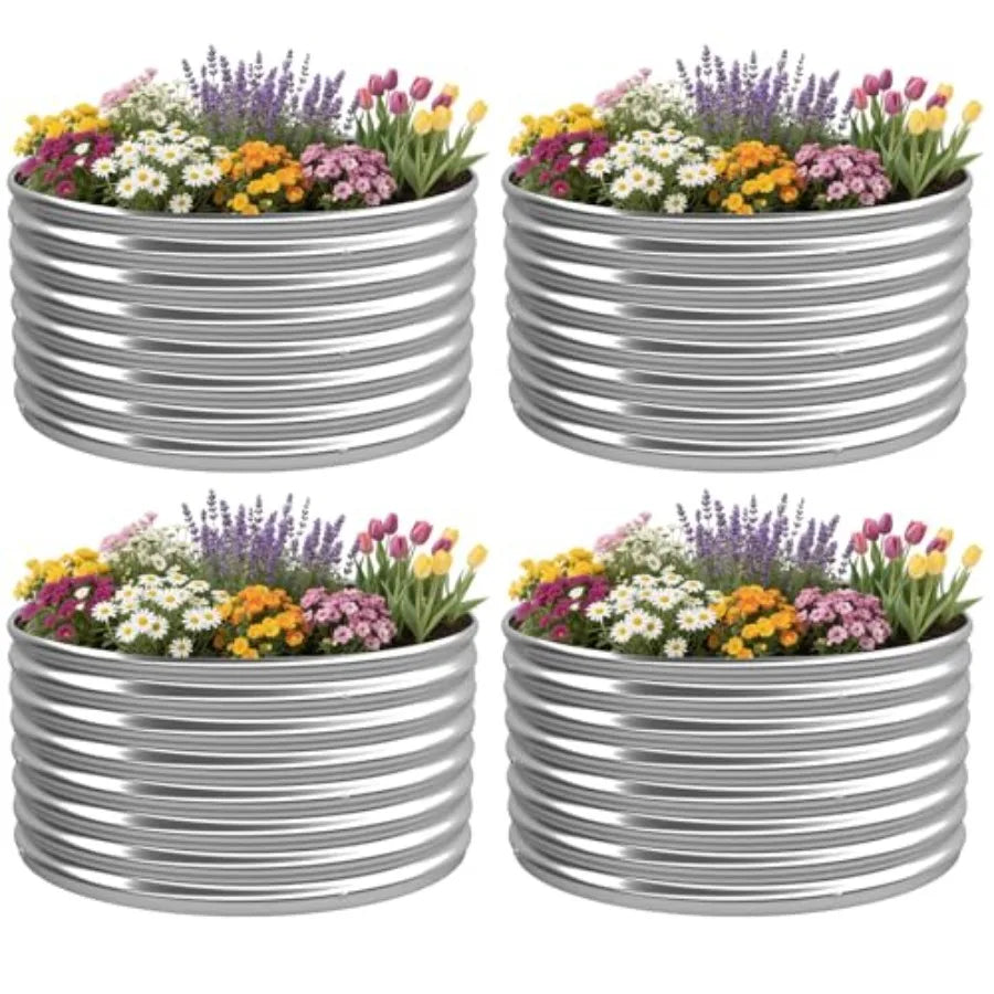 4 Pack 2x2FT Round Raised Beds for Gardening Corrugated Galvanized Steel Raised Garden Bed Outdoor Metal Above Ground Garden Be