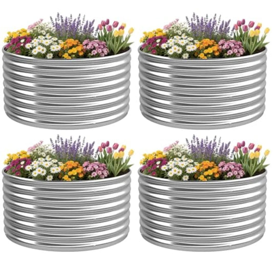 4 Pack 2x2FT Round Raised Beds for Gardening Corrugated Galvanized Steel Raised Garden Bed Outdoor Metal Above Ground Garden Be