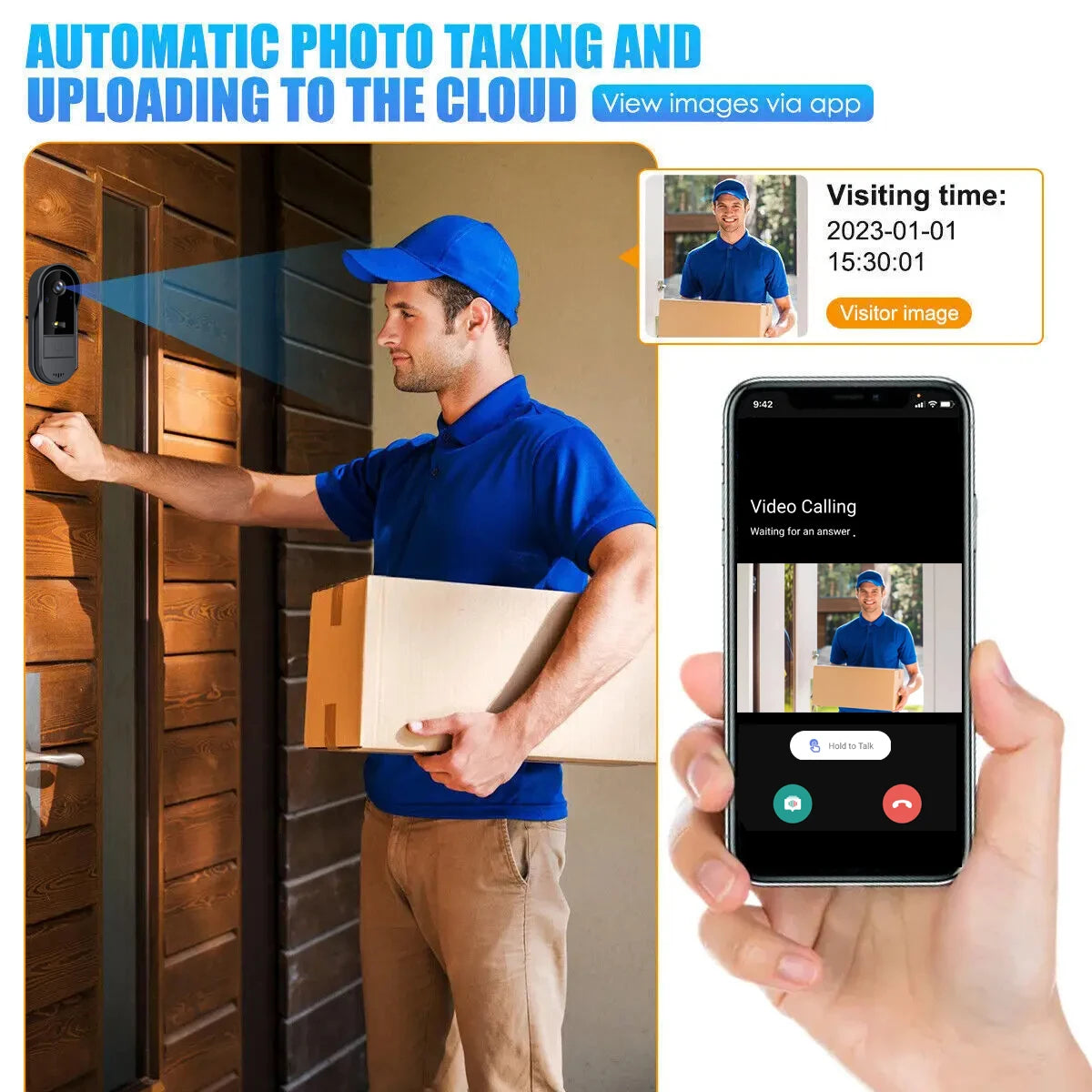 XBIBI Tuya WiFi doorbell  2-way HD 1080P, microSD/cloud, waterproof, 1000mAh battery, long standby,Wireless Security Camera