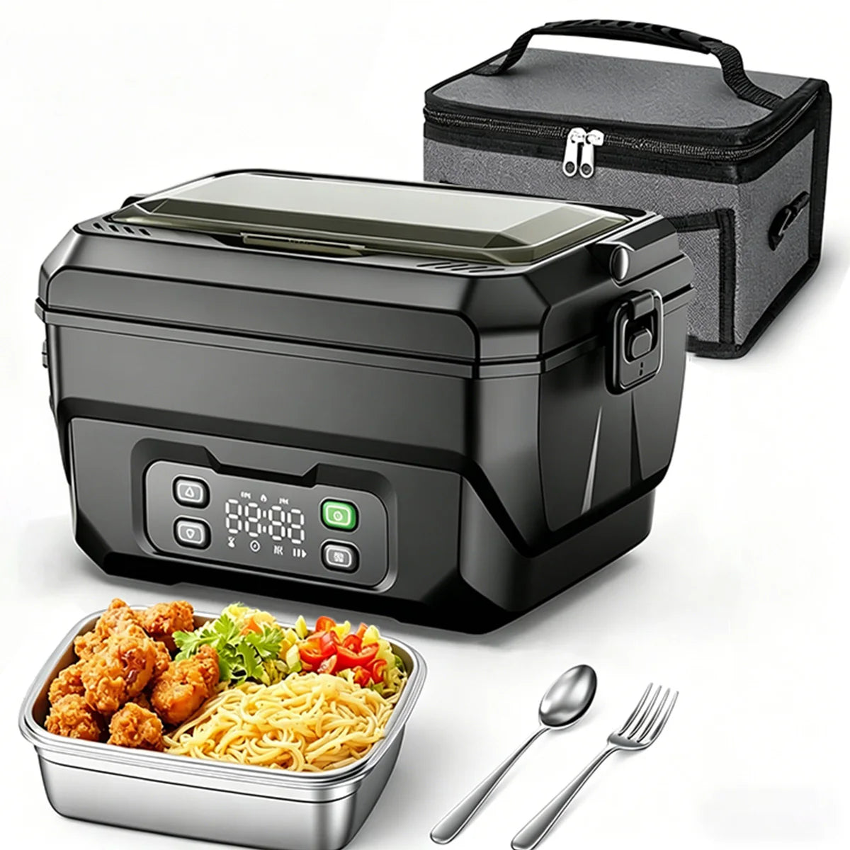 1500ML Electric Heating Lunch Box USB Rechargeable Food Warmer Container With Display Screen Timing Function Portable Heating Food Box For Home Office Travel