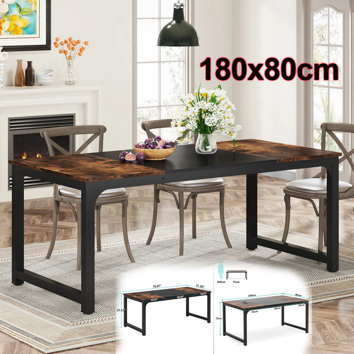 Tribesigns 63"x31.5" Dining Table, Industrial Kitchen Table for 6-8 Person, Rectangular Dinner Table for Dining Room Kitchen