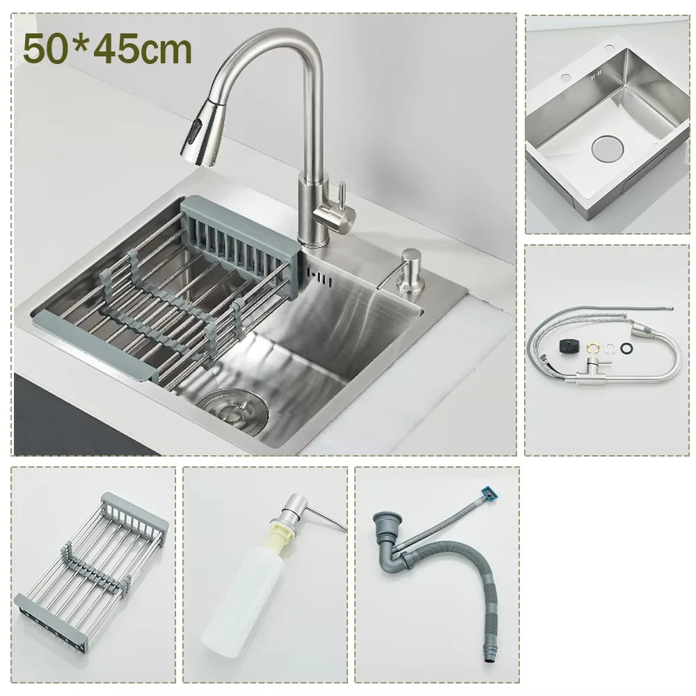 Stainless Steel Kitchen Sink Large Integrated Faucet Sink Dish Basin With Drain Basket Soap Dispenser/Pure Water/Cup Washer