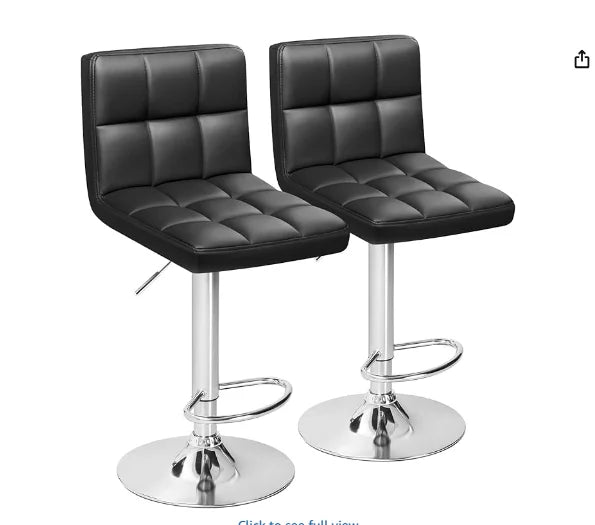 Furmax Bar Stools Modern Pu Leather Swivel Adjustable Hydraulic Bar Stool Square Counter Height Stool Set of 2 (White)