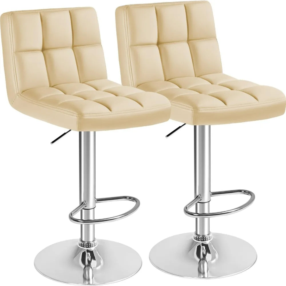 Furmax Bar Stools Modern Pu Leather Swivel Adjustable Hydraulic Bar Stool Square Counter Height Stool Set of 2 (White)