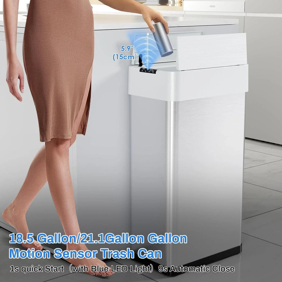 13.2-21.1 Gal (50-80 L) Motion Sensor Trash Can for Kitchen Stainless Steel Garbage Can Gal  Automatic Garbage Smart Bin