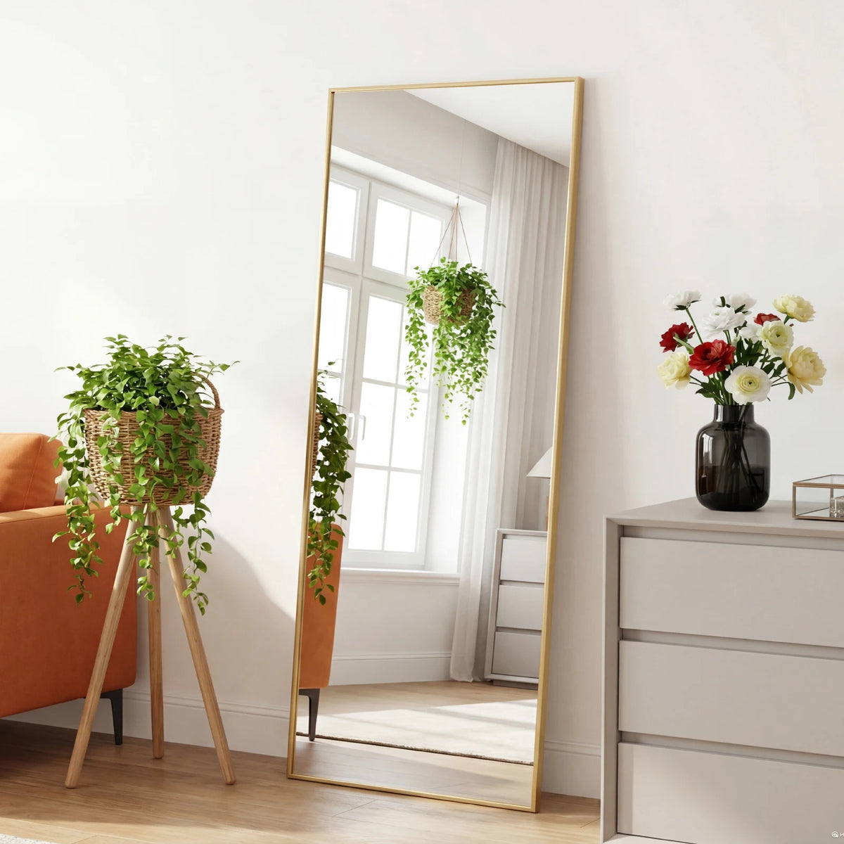 JHK 56"x21" Full Length Mirror with Aluminum Alloy Frame Leaning or Standing Full Length Mirror with Stand Floor Body Wall-Mounted Mirrors Suitable For Bedroom Bathroom