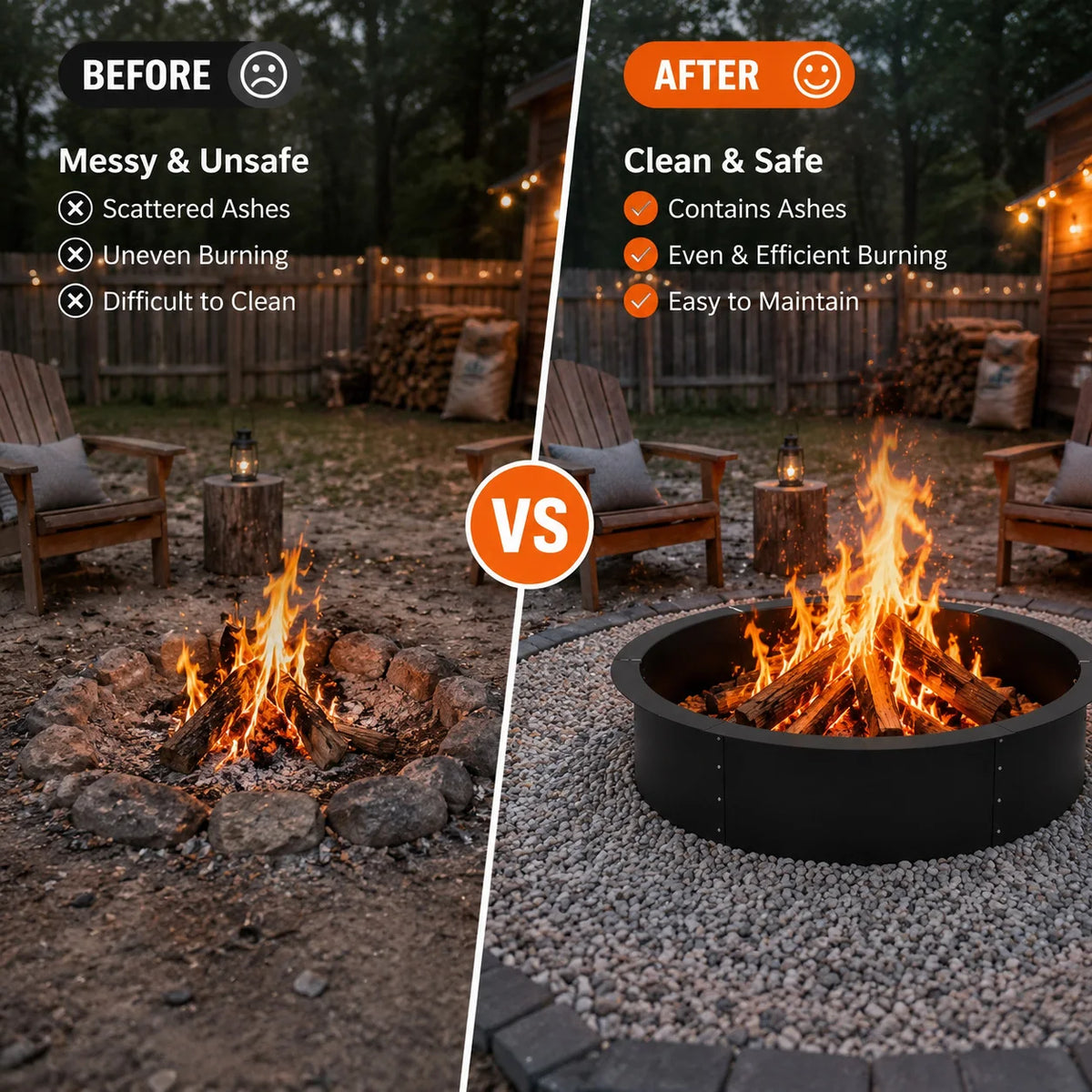 48 60 Inch Heavy Duty Steel Fire Pit Ring Insert Outdoor Wood Burning Fire Pit Liner Bottomless Round Fire Ring Above Ground In Ground DIY Backyard Patio Camping