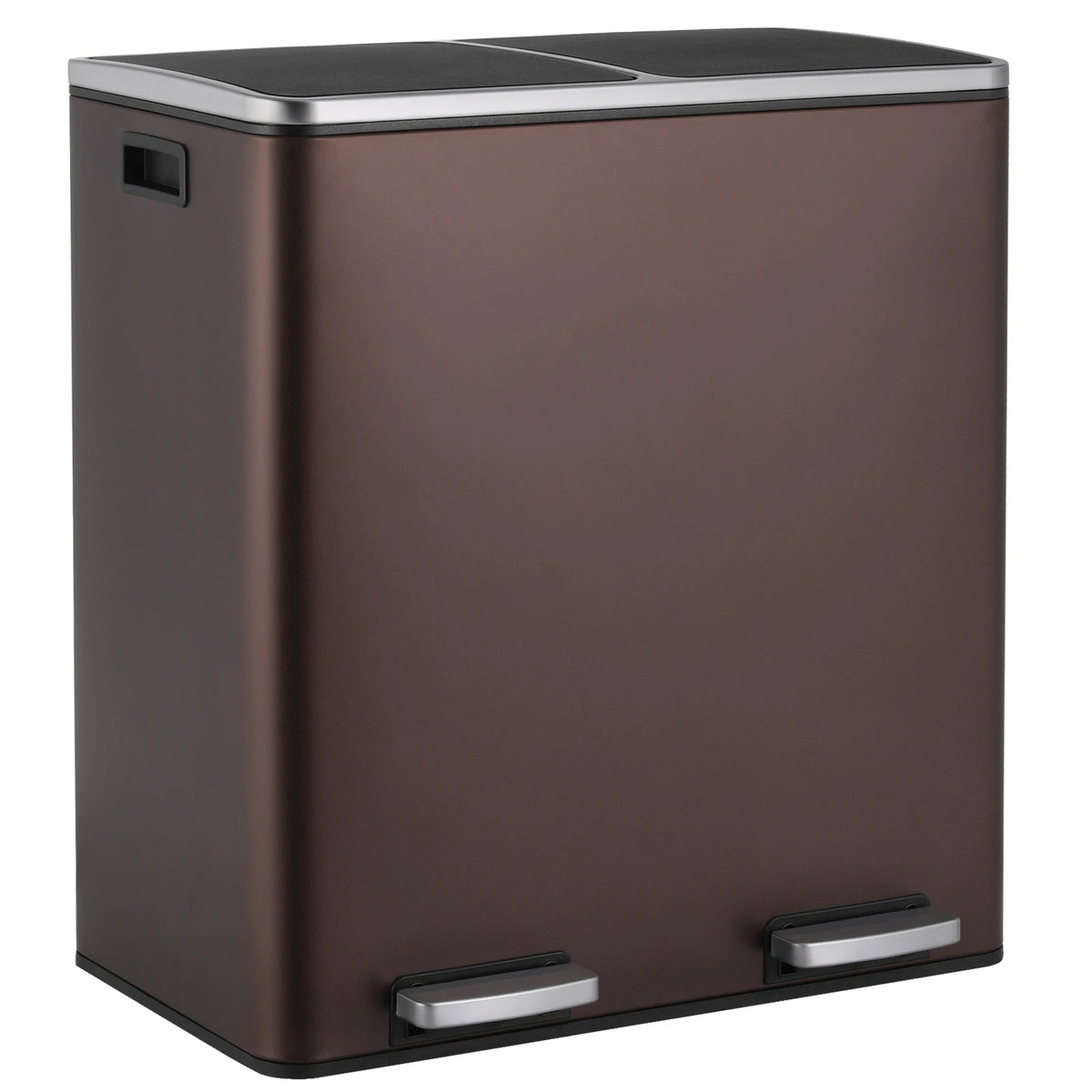 Brushed Stainless Steel 60L/16Gallon Rectangular Hands-Free Dual Compartment Recycling Kitchen Step Trash Can w/ Soft-Close Lid