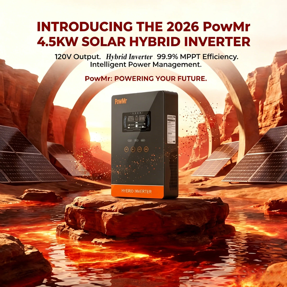 POWMr 24V 4000W Solar Inverter 24VDC to 110VAC 140A MPPT Pure Sine Wave Off Grid Inverter with LCD Display Built in Lithium BMS Communication for Home RV Inversor