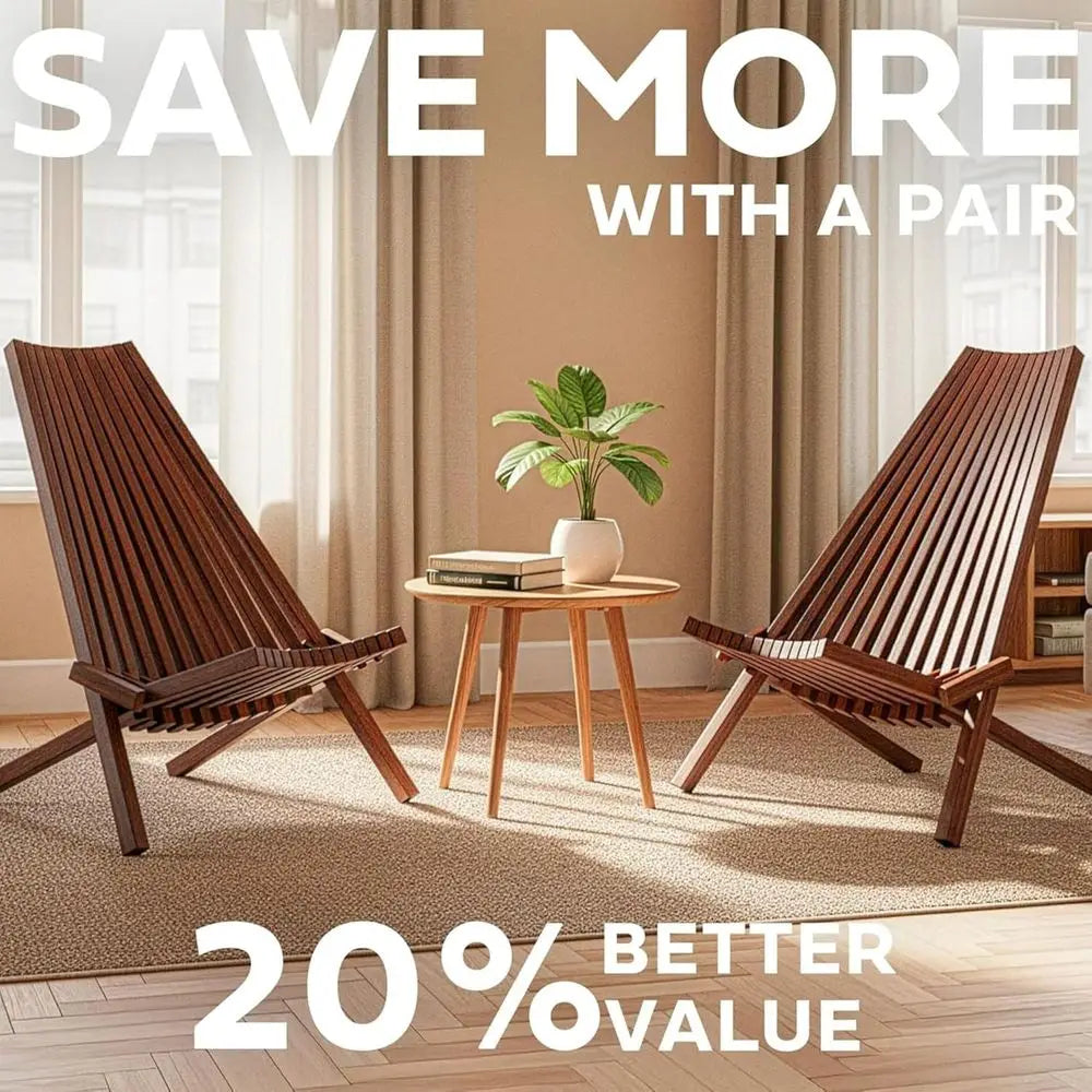 2-Pack Wooden folding Tamarack Chair, Low Profile Outdoor Lounge Seat, Chestnut - foldable Acacia Seating or Patio and Lawn, Portable