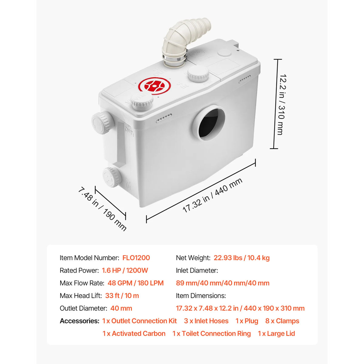 SucceBuy Macerator Pump 500W/700W/900W/1200W Waste Water Disposal Upflush Machine for Toilet, Basement, Shower, Laundry, Bathtub