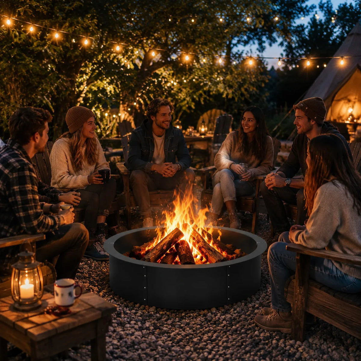 48 60 Inch Heavy Duty Steel Fire Pit Ring Insert Outdoor Wood Burning Fire Pit Liner Bottomless Round Fire Ring Above Ground In Ground DIY Backyard Patio Camping
