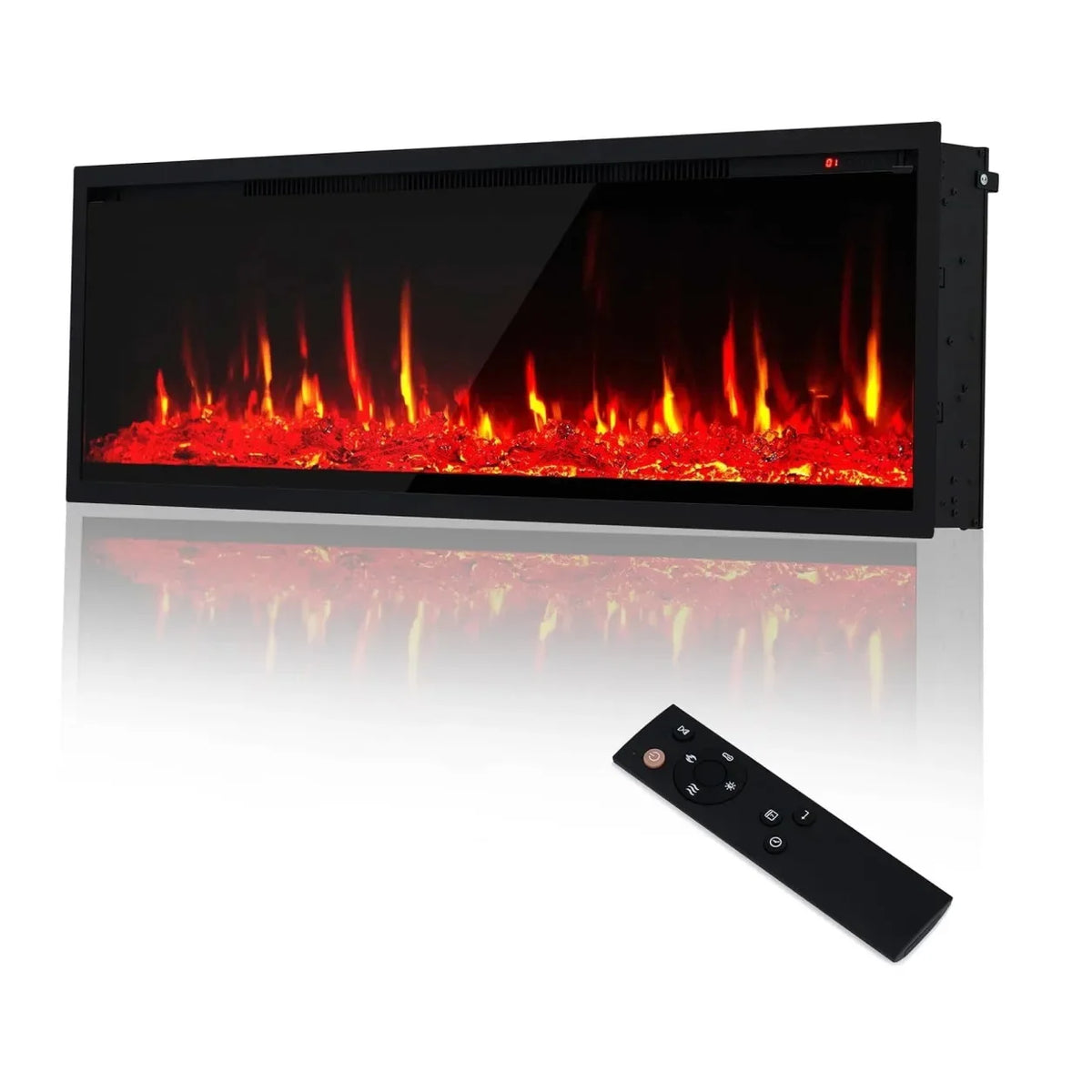 Electric Fireplace 60 Inch Recessed Wall Mount Linear Fireplace Heater with 12 Color Flames Log and Crystal Insert 750 1500W Adjustable Speed Brightness Remote Touch Screen Timer for Home Living Room Bedroom