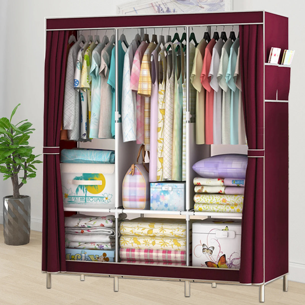 Closet Wardrobe Organizer Storage Rack Portable Clothes Shoe Clothing Shelf Dustproof Non-woven Fabric Quick and Easy to Assembl