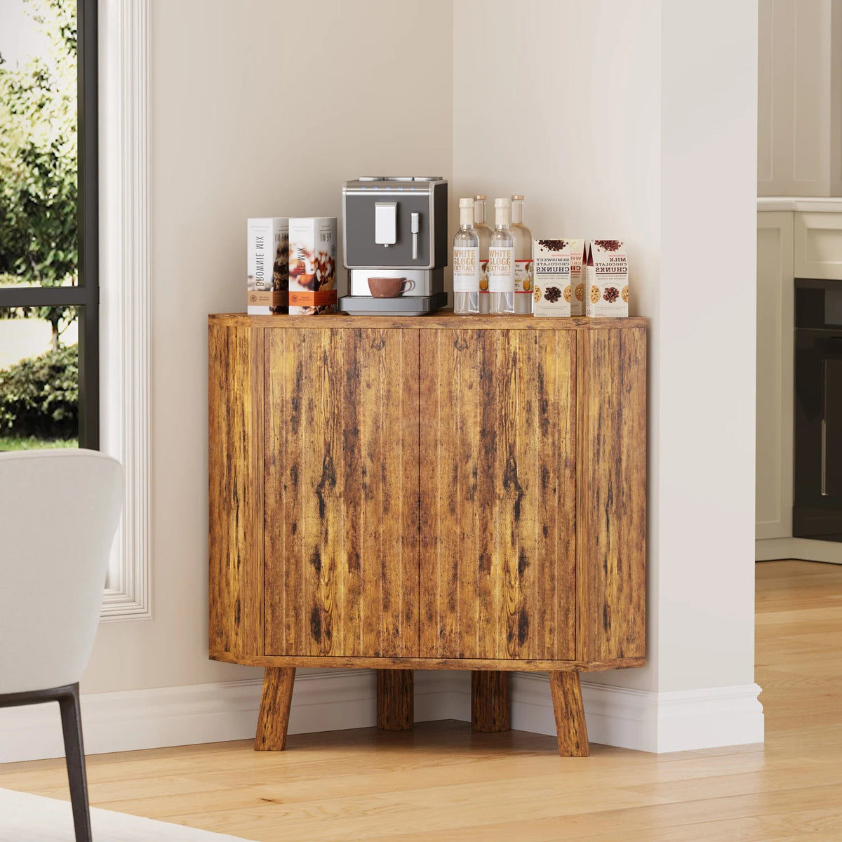 Farmhouse Corner Storage Cabinet with Adjustable Shelf,Industrial Wooden Corner Table,Corner End Table for Living Room,Kitchen