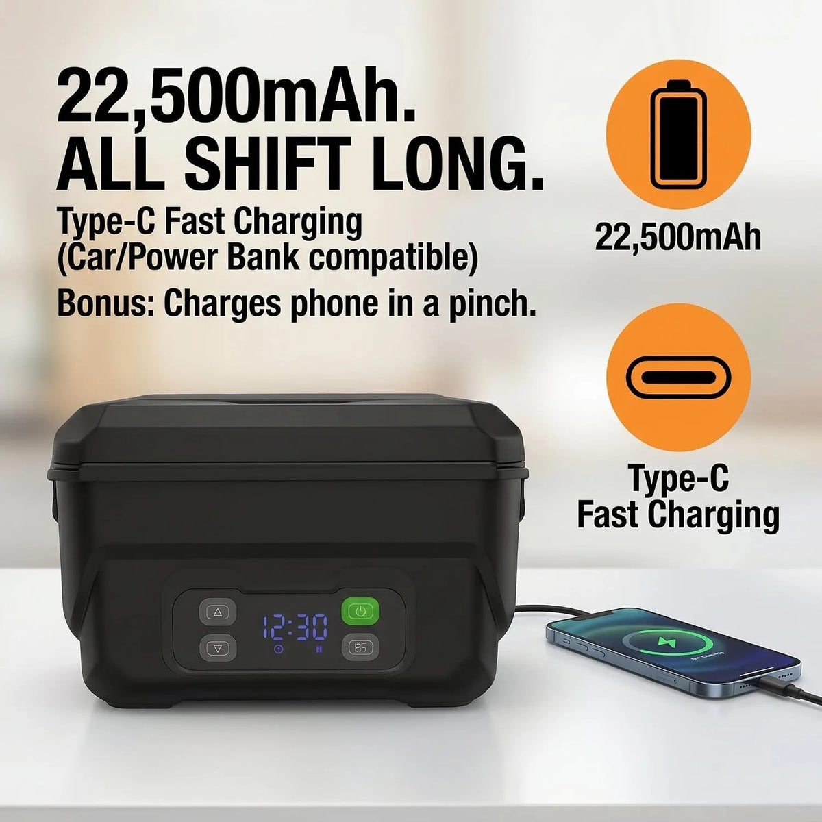 1500ML Electric Heating Lunch Box USB Rechargeable Food Warmer Container With Display Screen Timing Function Portable Heating Food Box For Home Office Travel