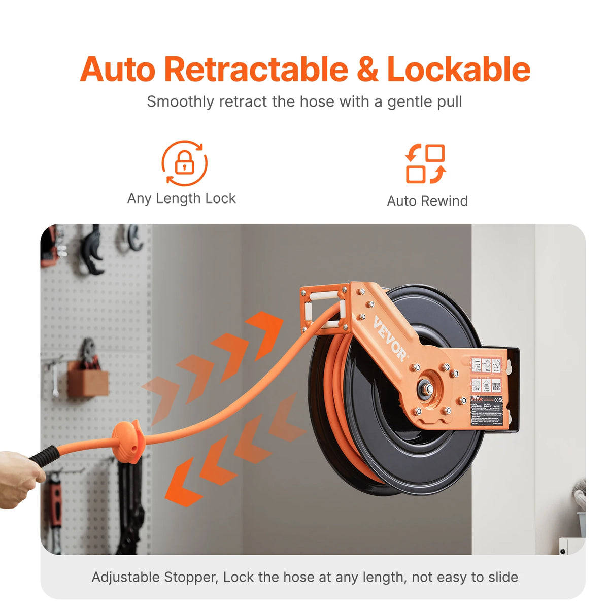 SucceBuy Retractable Air Hose Reel 50FT Rubber Air Compressor Hose Reel Auto-Rewind w/ 5FT Lead in Ceiling Wall-Mounted Air Hose
