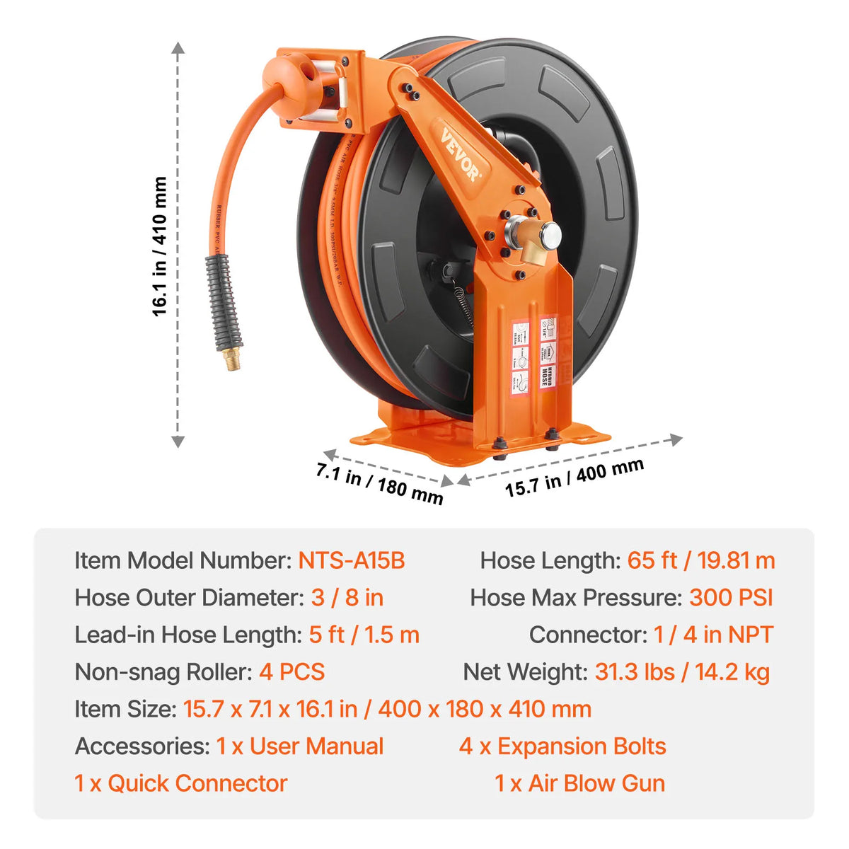 SucceBuy Retractable Air Hose Reel 50FT Rubber Air Compressor Hose Reel Auto-Rewind w/ 5FT Lead in Ceiling Wall-Mounted Air Hose