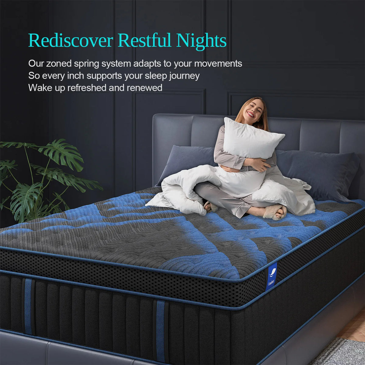 12" Gel Memory Foam Hybrid Pocket Spring Mattress Twin, Full, Queen, King Beds Mattress In A Box, Medium Firm Motion Isolation