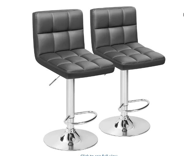 Furmax Bar Stools Modern Pu Leather Swivel Adjustable Hydraulic Bar Stool Square Counter Height Stool Set of 2 (White)